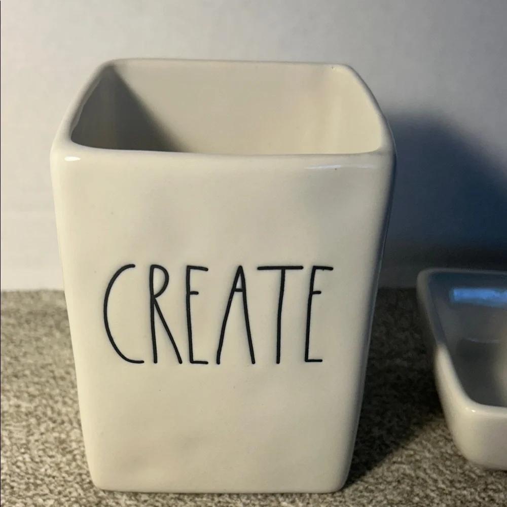 Rae Dunn CREATE Ceramic Vanity Tray and Tumbler Set - White